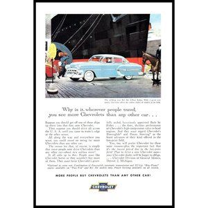 1953 Chevy Bel Air Sedan Vintage Print Ad Ocean Liners Port Horseback Wall Art
